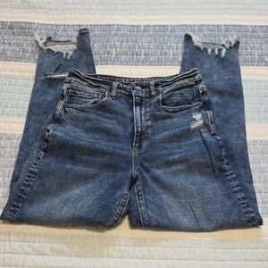 American Eagle Outfitters Dark Blue Straight Leg Ripped Jeans